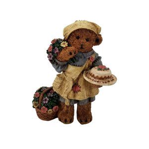 Vintage Gift Bear With Decorated Cake and Bouquet Of Flowers